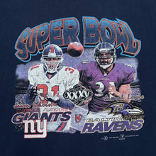Load image into Gallery viewer, Vintage M&O Knits (2001) NFL SUPER BOWL XXXV "Giants Vs. Ravens" Football Logo Spellout Graphic T-Shirt