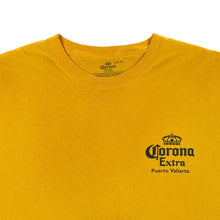 Load image into Gallery viewer, CORONA EXTRA "Puerto Vallarta" Beer Logo Spellout Souvenir Graphic Yellow T-Shirt