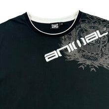 Load image into Gallery viewer, ANIMAL Embroidered Spellout Surfer Black Short Sleeve Ringer T-Shirt