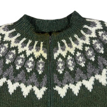 Load image into Gallery viewer, Vintage 90's Handmade Icelandic Fair Isle Patterned Wool Zip Sweater Cardigan