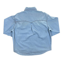 Load image into Gallery viewer, Vintage Stockerpoint Cowboy Western Leather Panel Blue Denim Long Sleeve Popper Shirt