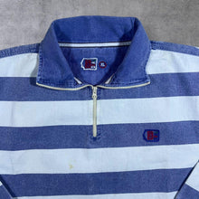 Load image into Gallery viewer, Vintage DEAL Blue White Striped 1/4 Zip Cotton Pullover Sweatshirt Top