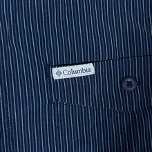 Load image into Gallery viewer, COLUMBIA Classic Navy Blue Striped Polyester Elastane Short Sleeve Shirt