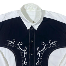 Load image into Gallery viewer, Vintage Embroidered Cowboy Western White Black Cotton Long Sleeve Shirt