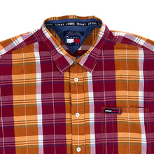 Load image into Gallery viewer, Early 00's Tommy Hilfiger Tommy Jeans Red Orange Check Short Sleeve Cotton Shirt