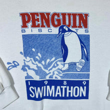 Load image into Gallery viewer, Vintage PENGUIN BISCUITS "1989 Swimathon" Souvenir Graphic White Crewneck Sweatshirt