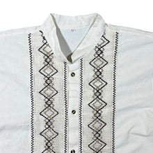 Load image into Gallery viewer, Vintage Mexican Woven Panel White Cream Short Sleeve Guayabera Shirt