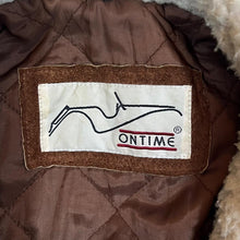 Load image into Gallery viewer, Vintage 90's ON TIME Brown Suede Leather Aztec Patterned Knit Panel Bomber Jacket