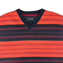 Load image into Gallery viewer, Early 00's MAINE New England Multi Striped Navy Blue Orange V-Neck T-Shirt