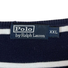 Load image into Gallery viewer, POLO RALPH LAUREN Mini Logo Navy Blue White Striped V-Neck Sweater Jumper