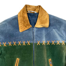 Load image into Gallery viewer, Vintage 90's FASHION INC Cowboy Western Style Genuine Real Suede Leather Colour Block Bomber Jacket