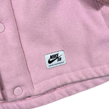 Load image into Gallery viewer, NIKE SB x QUARTERSNACKS Embroidered Spellout Baby Pink Letterman Varsity Jacket