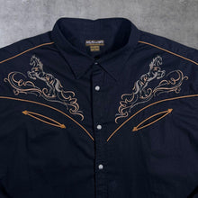 Load image into Gallery viewer, Atlas For Men Cowboy Western Horse Patterned Black Cotton Long Sleeve Shirt