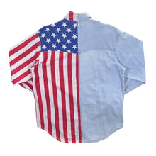 Load image into Gallery viewer, Vintage USA Flag Patterned Blue Denim Cotton Long Sleeve Shirt