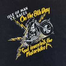 Load image into Gallery viewer, Vintage ISLE OF MAN TT RACES Superbike Motorsports Racing Spellout Graphic Black T-Shirt