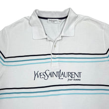 Load image into Gallery viewer, Early 00's YVES SAINT LAURENT YSL Classic Big Logo Spellout Graphic Multi Striped Polo Shirt