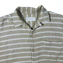 Load image into Gallery viewer, Vintage Stratum Beige White Striped Short Sleeve Linen Blend Shirt