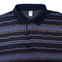 Load image into Gallery viewer, Vintage 90's Crazy Abstract Patterned Black Brown Blue Long Sleeve Polo Shirt