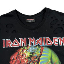 Load image into Gallery viewer, IRON MAIDEN Classic Skull Logo Spellout Graphic Heavy Metal Band Distressed Effect T-Shirt