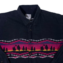 Load image into Gallery viewer, Vintage Express Rider Cowboy Western Patterned Black Long Sleeve Button-Up Cotton Shirt