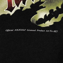 Load image into Gallery viewer, Vintage Joligolf Play Now Pay Later Gothic Skull Spellout Graphic Black T-Shirt