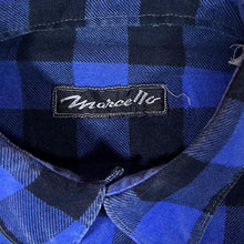 Load image into Gallery viewer, Vintage Marcello Blue Black Plaid Check Long Sleeve Cotton Longline Flannel Shirt