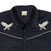 Load image into Gallery viewer, Vintage Embroidered Eagle Black Popper Button Cowboy Western Long Sleeve Shirt