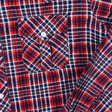 Load image into Gallery viewer, Vintage Friendship Red Navy White Plaid Check Long Sleeve Cotton Flannel Shirt