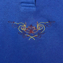Load image into Gallery viewer, Vintage Compliments Embroidered Centre Motif Blue Collared Sweatshirt