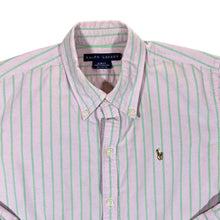Load image into Gallery viewer, RALPH LAUREN "Slim Fit" Mini Logo Pink Green Striped Long Sleeve Button-Up Shirt