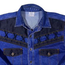 Load image into Gallery viewer, Vintage Cowboy Western Blue Denim Cotton Lace Panel Long Sleeve Shirt