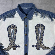 Load image into Gallery viewer, Vintage Embroidered Cowboy Boot Western Blue Denim Long Sleeve Cotton Shirt