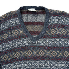 Load image into Gallery viewer, Vintage 90's GREENWOODS Made In Britain Grandad Patterned Acrylic Knit V-Neck Sweater Jumper