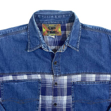Load image into Gallery viewer, Vintage 90's Up Time Plaid Check Panel Blue Denim Long Sleeve Shirt