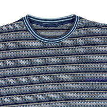 Load image into Gallery viewer, Early 00's Patterned Striped Navy Blue White Yellow Mix Short Sleeve T-Shirt