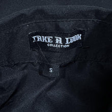 Load image into Gallery viewer, Early 00's Take A Look Gothic Y2K Tribal Patterned Graphic Black Short Sleeve Shirt