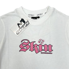 Load image into Gallery viewer, Early 00's SKIN INDUSTRIES Gothic Biker Tattoo Y2K Logo Spellout Graphic T-Shirt