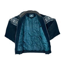 Load image into Gallery viewer, Vintage 90's WUDIPOS Patterned Woven Panel Sherpa Collared Suede Effect Padded Bomber Jacket