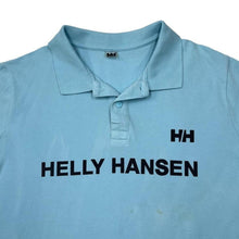 Load image into Gallery viewer, Helly Hansen Big Logo Spellout Graphic Short Sleeve Blue Polo Shirt