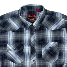 Load image into Gallery viewer, Vintage Attrak Jeans Cowboy Western Black White Grey Plaid Check Long Sleeve Popper Shirt