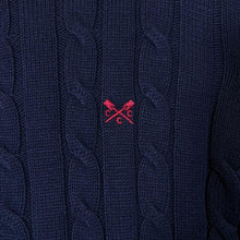 Load image into Gallery viewer, Crew Clothing Co. Classic Navy Blue Mini Logo Cotton Cable Knit Sweater Jumper