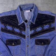 Load image into Gallery viewer, Vintage TG-18 Cowboy Western Lace Panel Blue Denim Long Sleeve Cotton Shirt