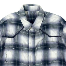 Load image into Gallery viewer, Vintage Cowboy Western Black White Grey Plaid Check Popper Cotton Long Sleeve Shirt