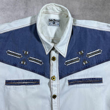 Load image into Gallery viewer, Vintage John Baner Cowboy Western Embroidered Native White Blue Short Sleeve Shirt