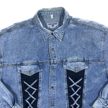Load image into Gallery viewer, Vintage 90's JOHN BANER Lace Panel Cowboy Western Style Long Sleeve Blue Denim Shirt