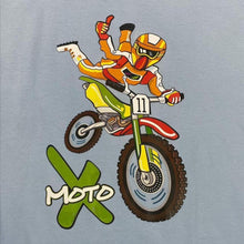 Load image into Gallery viewer, Moto X (2006) Motocross Cartoon Biker Spellout Graphic Blue T-Shirt