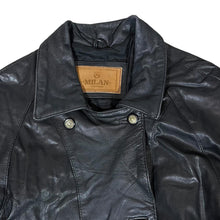 Load image into Gallery viewer, Vintage MILAN LEATHER Genuine Real Black Leather Belted Button Jacket
