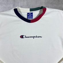 Load image into Gallery viewer, Champion Multi Coloured Trim Mini Spellout White Cotton Crewneck Sweatshirt