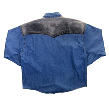 Load image into Gallery viewer, Vintage Running Bear Cowboy Western Blue Denim Popper Long Sleeve Shirt