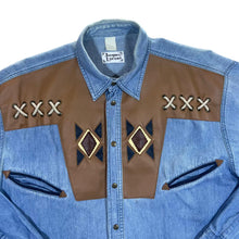Load image into Gallery viewer, Vintage JACQUES LORANT Leather Panel Cowboy Western Denim Long Sleeve Shirt
